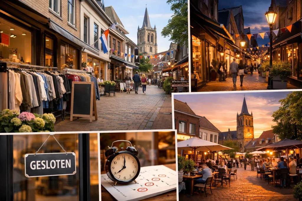 Winkelstraat in het centrum van Oldenzaal met shoppers overdag