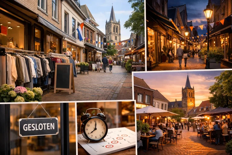 Winkelstraat in het centrum van Oldenzaal met shoppers overdag